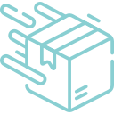 Icono de una caja de envío con líneas que indican movimiento, representando la rapidez en la entrega de paquetes. Ideal para ilustrar servicios de logística y comercio electrónico.